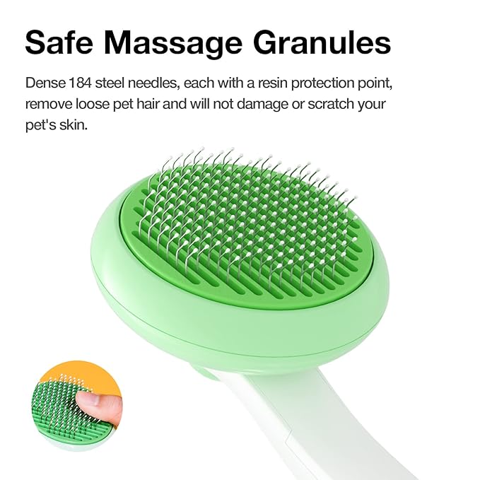 Self-Cleaning Cat Brush for Shedding &amp; Pet Grooming - Effortlessly Removes Tangles, Loose Undercoat, and Mats for Cats &amp; Dogs (Green)