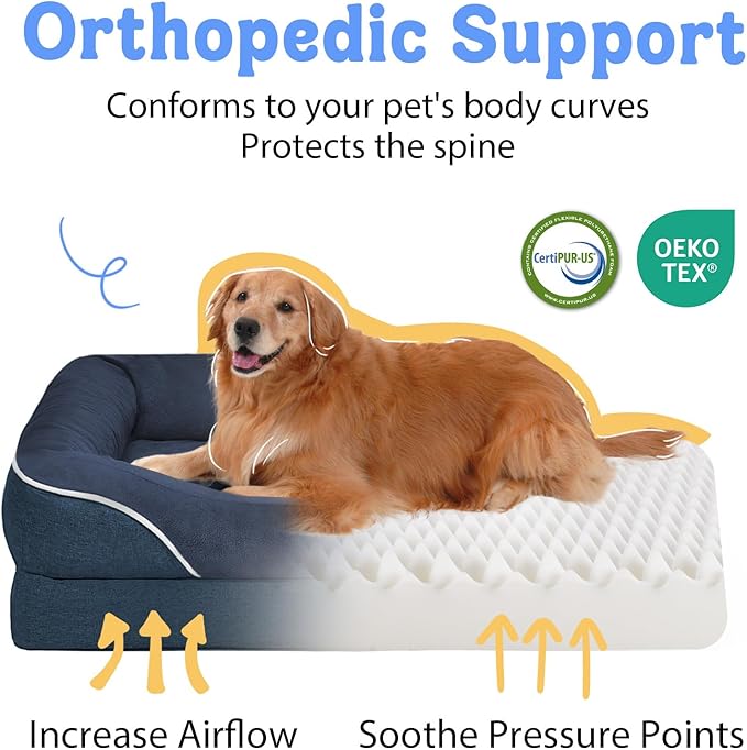 Removable Orthopedic Large Dog Bed -XL Large Dog Beds with Washable Cover and Removable Bolsters Non-Slip Bottom &amp; Waterproof Pet Bed Sofa for Big Size Dogs