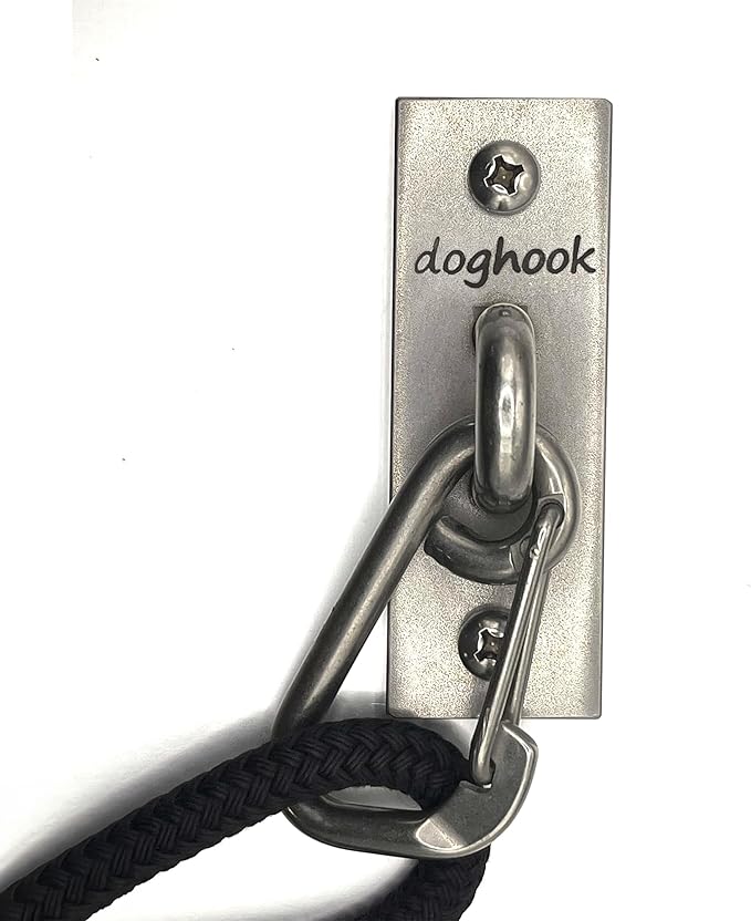Canine Hitch- Secure Dog Leash Parking Indoor- Outdoor Wall Hook with Clip - Tie Out Stainless Steel - Practical Lead Management for Home &amp; Business