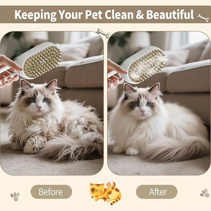 New Cat Steam Brush for Shedding Dog Brush with Steam Pet Hair Cleaning Brush Comb for Spray 4 in 1 Pet Grooming Soft Silicone Brush for Long &amp; Short Haired Pets (White)