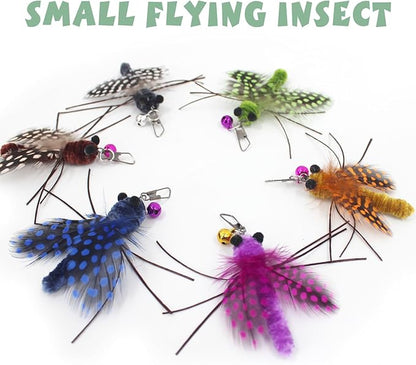 SONGWAY Insect Cat Toys with Feather - 6 Pieces Cat Insect Feather Toy Refills, Teaser Wand Attachments, Interactive Toys for Indoor Cats Kittens