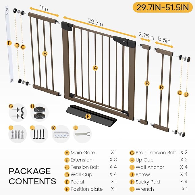 Cumbor 2 Pack 29.7"-51.5" Extra Wide Baby Gate for Stairs, Mom&