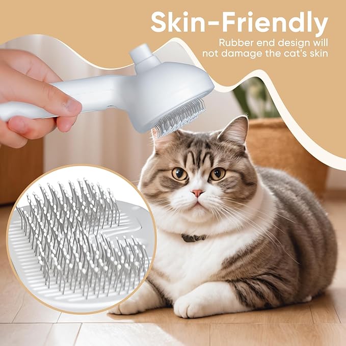 3-in-1 Cat Steam Brush – Pet Grooming &amp; Shedding Comb with Gentle Steam Spray, One-Click Hair Release, for Long &amp; Short Hair Cats &amp; Dogs (White)