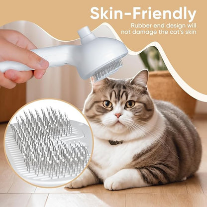3-in-1 Cat Steam Brush – Pet Grooming &amp; Shedding Comb with Gentle Steam Spray, One-Click Hair Release, for Long &amp; Short Hair Cats &amp; Dogs (White)