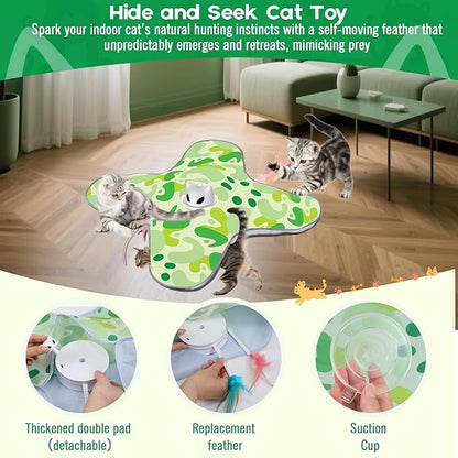 VIWIK Interactive Cat Toys for Indoor Cats, Hide and Seek Moving Feather Toy for Bored Adult Cats with Suction Cup &amp; Cover, Automatic Kitten Wand Toy, Cat Enrichment Toys for All Breeds Green