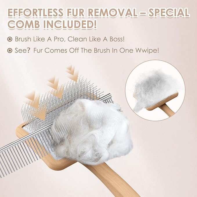 Large Slicker Brush for Dogs - 3PC Pet Grooming Kit - Undercoat Rake &amp; Stainless Comb | Long Pins Remove Mats on Poodles, Golden, Labradoodles | Thick Coat Deshedder for Dogs, Cats, Oak