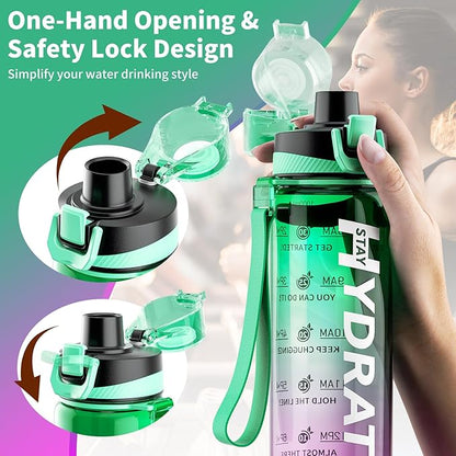 Water Bottle, 32 oz Motivational Water Bottles with Time Marker-Tritan &amp; BPA Free, Sports Water Bottle with Time to Drink &amp; Strap, Wide Mouth, Leakproof -Gift for Christmas Gym Fitness &amp; Outdoor