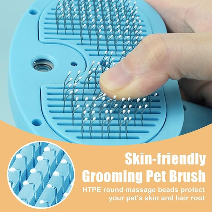 Cat Steam Brush for Shedding, Pet Steam Brush for Dog with Release Button,Anti-Static Pet Spray Hair Removal Comb,Cat Spray Comb for Long &amp; Short Haired Pets,Blue