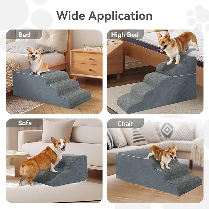 𝟱 𝗦𝘁𝗲𝗽𝘀 Dog Stairs for High Beds, 21.3" Tall Pet Steps for Small to Large Dogs &amp; Cats, Waterproof with Removable Cover &amp; PE Support Board for Bed, Couch, or Car