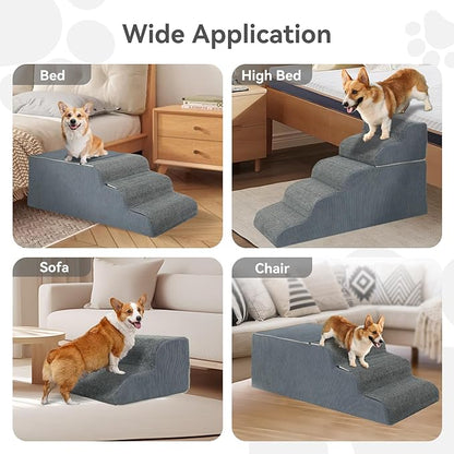 𝟱 𝗦𝘁𝗲𝗽𝘀 Dog Stairs for High Beds, 21.3" Tall Pet Steps for Small to Large Dogs &amp; Cats, Waterproof with Removable Cover &amp; PE Support Board for Bed, Couch, or Car