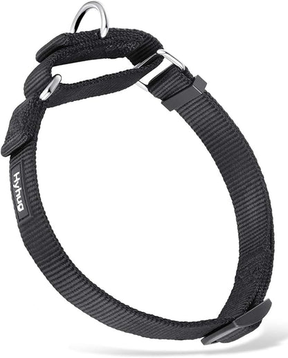 Hyhug Martingale Dog Collar Without Buckle: Anti Escape, No Slip Heavy - Duty Nylon, Colorfast &amp; Adjustable for Medium Breeds(Medium, Black)