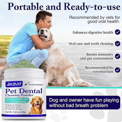 Dog Teeth Cleaning Powder - Dog Dental Powder - Targets Tartar &amp; Reduces Plaque &amp; Bad Breath - Teeth Cleaning Made Easy Eliminate - Formulated for Small, Medium, Large Dogs (2PCS)