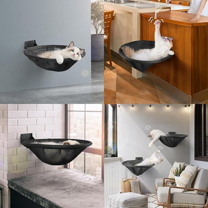 Cat Hammock Wall Mounted, Foldable &amp; Stable Cat Beds- Breathable Cat Wall Shelves for Sleeping, Playing, Climbing, and Lounging - Maximum Hold Up to 30lb (Black)
