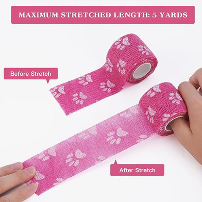 Vet Wrap Self Adhering Bandage Wrap Cohesive Bandage Multi-Function Wrap Tape for Dogs Cats Horses Birds Animals Non-Woven Strong Sports Tape for Wrist Healing Ankle Sprain &amp; Swelling 6 Rolls