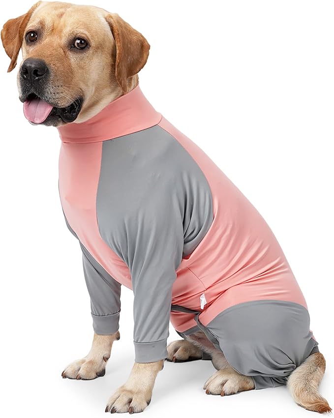 Dog Recovery Suit, Abdominal Wound After Surgery Wear, Prevent Licking Wounds, E-Collar &amp; Cone Alternatives, Long Sleeve Postoperative Shirts Dog Pajamas Prevent Shedding(Large, Pink)