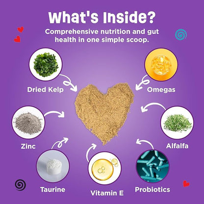 Dinovite for Cats Supplement - Immune + Digestive, Skin + Coat Support, Vitamins, Minerals, Omega 3, Enzymes, Probiotics. Reduces Shedding, Dry Skin, Itching, Stinking, Bald Spots, Seasonal Issues