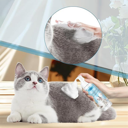Waterless Cat Shampoo with Brush and Cloth, 6.8 FL OZ Cat Shampoo and Conditioner, Cat Dry Shampoo, No Rinse Formula for Quick Clean, Care for Cats and Kittens with Itching &amp; Sensitive Skin