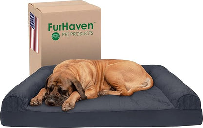 Furhaven Cooling Gel Dog Bed for Large Dogs w/ Removable Bolsters &amp; Washable Cover, For Dogs Up to 125 lbs - Quilted Sofa - Iron Gray, Jumbo Plus/XXL