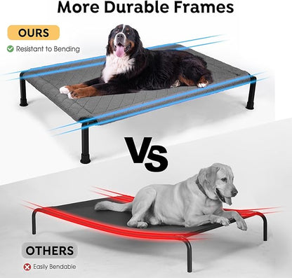 Veehoo Soft Plush Elevated Dog Bed - Raised Pet Bed with Heavy Duty Frame, Non-Slip Silicon Feet, Washable &amp; Breathable Pet Cot, Indoor/Outdoor Use, 41" x 27", Grey, CWC2432A