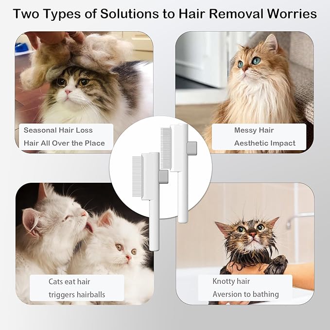 Pet Grooming Combo - Flea Comb(Dense Teeth) and Pet Hair Removal Comb(Long &amp; Short Stainless Steel Teeth) with Release Button for Grooming Massaging and Cleaning Remove Fleas on Cat and Dog