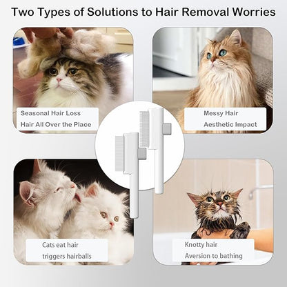 Pet Grooming Combo - Flea Comb(Dense Teeth) and Pet Hair Removal Comb(Long &amp; Short Stainless Steel Teeth) with Release Button for Grooming Massaging and Cleaning Remove Fleas on Cat and Dog