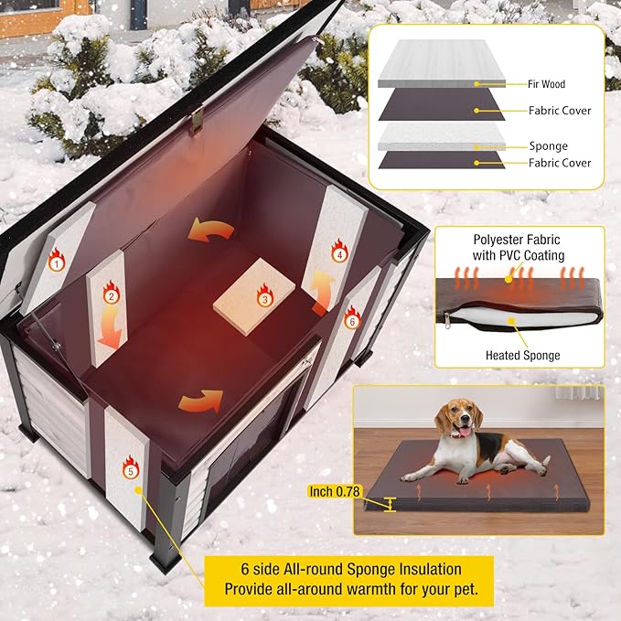 Aivituvin Dog House Outdoor with Insulated Liner, Weatherproof Dog House for Winter, Suitable for Small &amp; Medium &amp; Large Dogs with Unique All-Around Iron Frame(Off-White)