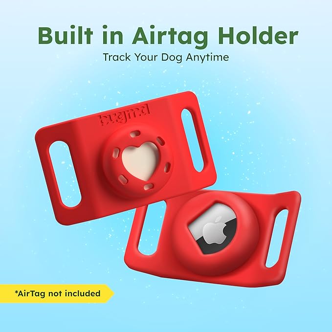 BugMD Paw Guardian Flea and Tick Prevention Pendant for Dogs with AirTag Holder | Plant-Powered Flea &amp; Tick Control for Dog Collars Harnesses | Dog Tag with Air Tag Holder - Red