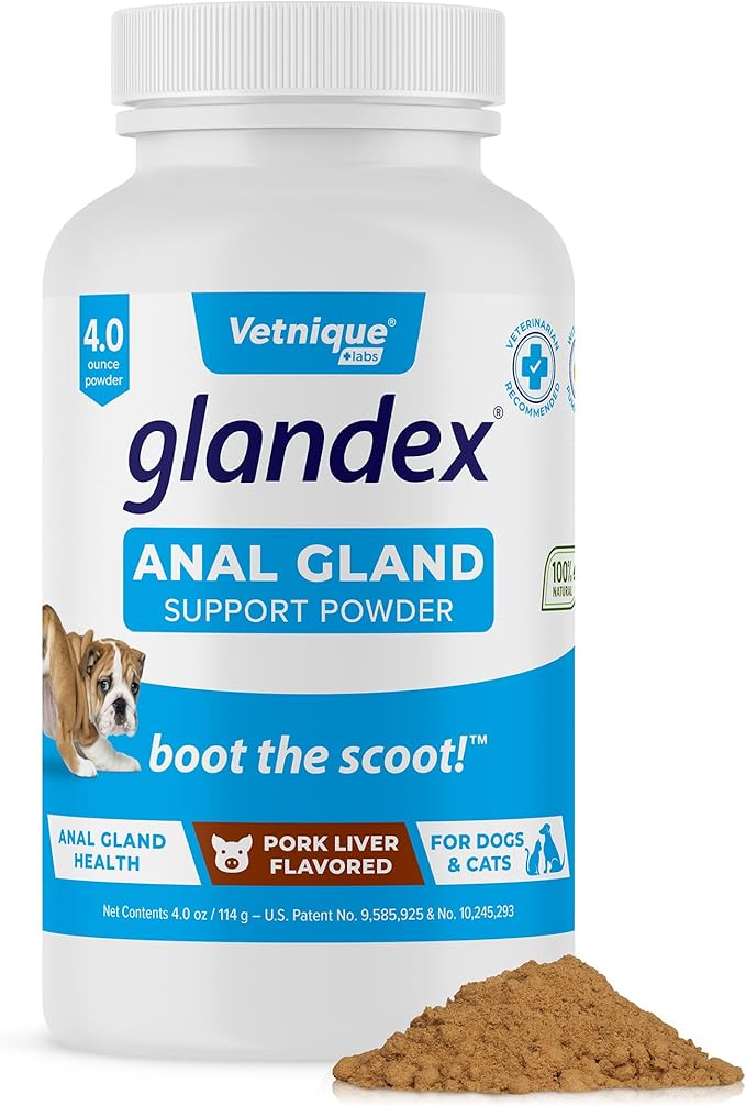 Vetnique Labs Glandex Dog Fiber Supplement Powder for Anal Glands with Pumpkin, Digestive Enzymes &amp; Dog Probiotics for Digestive Health - Vet Recommended - Boot The Scoot (Pork Liver, 4.0oz Powder)