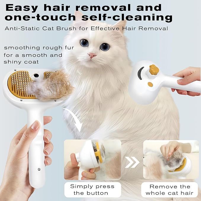 Pet Steam Brush for Dog &amp; Cat – 3-in-1 Spray Hair Removal Comb – Steam Brush for Shedding &amp; Grooming – Spritz Defur Comb – Includes Ear Wipes