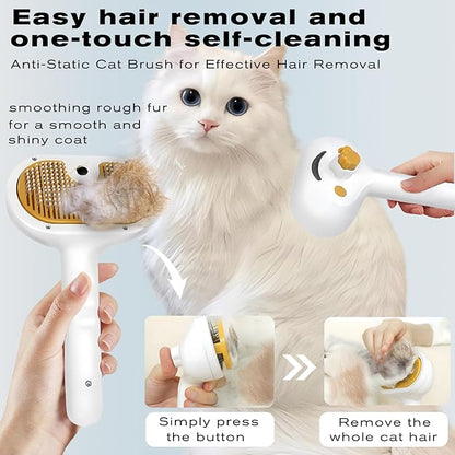 Pet Steam Brush for Dog &amp; Cat – 3-in-1 Spray Hair Removal Comb – Steam for Shedding &amp; Grooming – Water Brush for Long &amp; Short Haired Pets – Spritz Defur Comb – Includes Waterless Shampoo