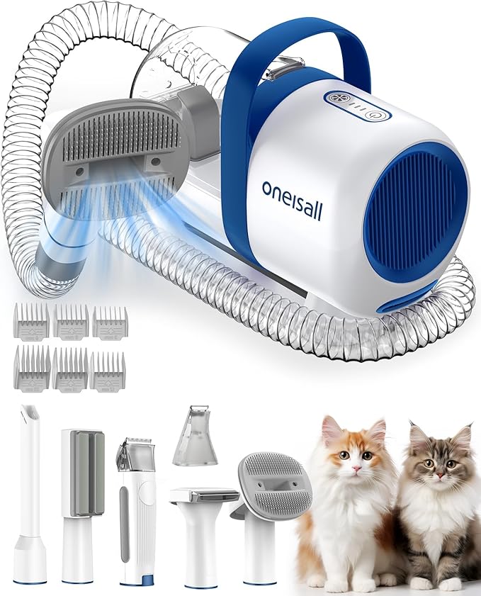 oneisall Cat Vacuum Groomer Quiet, Pet Vacuum Grooming Kit with Clipper Paw Trimmer &amp; Brush, 1.5L Large Dust Cup Pet Vacuum for Shedding, Trimming &amp; Home Cleaning