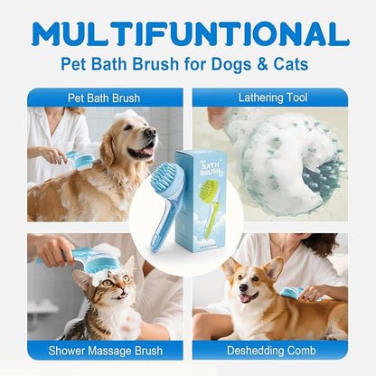 Dog Bath Brush, Silicone Pet Bath Brush with Soap Dispenser,Deep Cleansing &amp; Gentle Massage for Dogs &amp; Cats, Suitable for Long &amp; Short Hair, Easy Grip, Bathing &amp; Grooming(Blue)