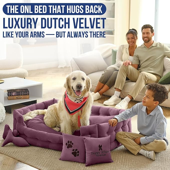 Luxury Dog Bed Chesterfield – Handcrafted Velvet Throne for Dogs | Joint Support, Calming &amp; Temp-Regulating Comfort | Durable 5+ Years, Anti-Claw, Washable 100+ Times – XL, Purple