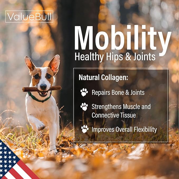 ValueBull USA Collagen Sticks for Dogs, 6 Inch Medium Chews, Natural Long-Lasting Dog Treats, 50 Count - Promotes Joint, Skin &amp; Coat Health with Glucosamine and Chondroitin