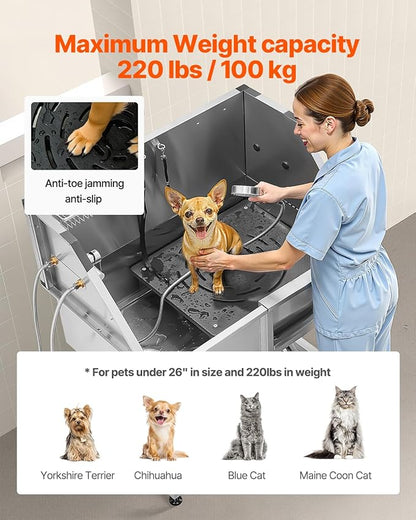 VEVOR Stainless Steel Dog Washing Station, 38 inch Pet Grooming Tub w/Storage Stairs, Faucet &amp; Showerhead &amp; Soap Holder Dog Bathtub for Medium &amp; Small Pets (Right Door)