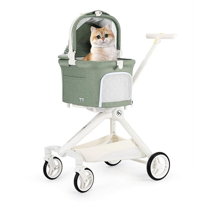 TT Lightweight Pet Stroller for Small Dog&amp;Cat,One-Hand-Fold Pet Travel Stroller with Canopy and Cup Holder, 4-Way Convertible Carrier.Green