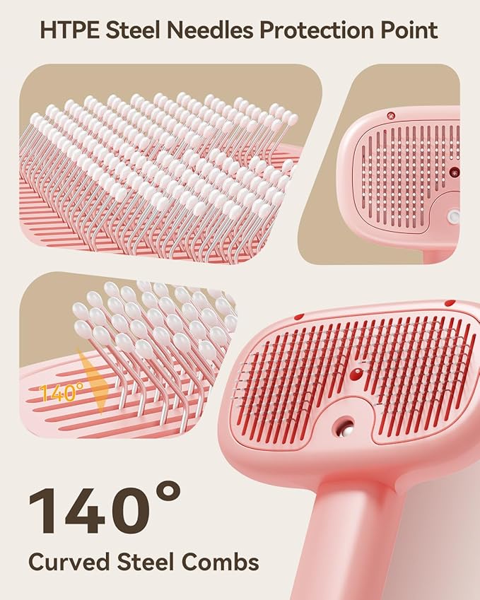 ROJECO 3-in-1 Pet Steam Brush for Cats&amp;Dogs - Detangling Comb with Adjustable Mist, Handheld Deshedding Grooming Tool for Long/Short Hair, Massage Brush &amp; Shedding Control Gift,Cordless,Pink