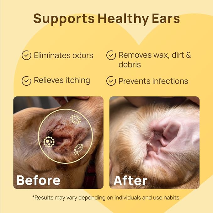 HICC PET Dog Ear Wipes Finger 100 Count Dog Ear Cleaner Wipes for Dogs &amp; Cats, Dog Ear Infection Treatment to Relieve Ear Itching &amp; Inflammation, Remove Ear Wax, Dirt, Smelly - Fresh Coconut Scent
