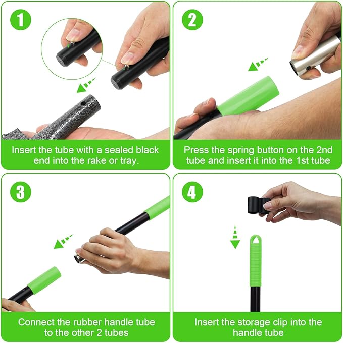 Non-Breakable Pooper Scooper, Dog Pooper Scooper Tray &amp; Rake Set with Adjustable Stainless Steel Long Handle for Large Medium Small Dogs (Green)