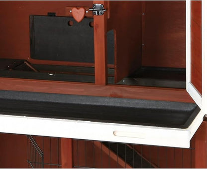 TRIXIE natura Outdoor Rabbit Hutch with Run - 2-Story Rabbit Cage with Non-Slip Ramp - Medium Elevated Small Animal House with Secure Playpen, Hinged Roof &amp; Pull-Out Tray - in Auburn/White