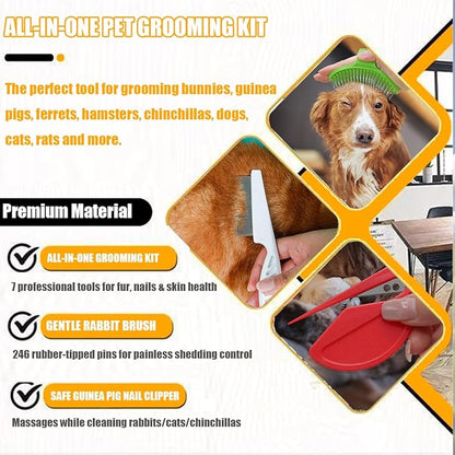 Rabbit Grooming Kit – Bunny Grooming Kit with Shedding Brush, Nail Clippers &amp; Comb – Small Animal Grooming Supplies for Rabbits, Guinea Pigs, Hamsters, Ferrets - Small Pet Shedding &amp; Care (Pink)
