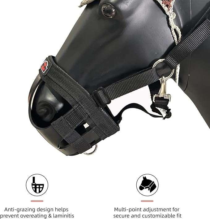 BARN &amp; STABLE Horse Grazing Muzzle Halter for Easy Breathe, Comfortable Professional Horse Muzzle Grazing with Adjustable Straps, Velcro and Buckles, Suitable for Precaution of Laminitis