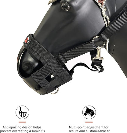 BARN &amp; STABLE Horse Grazing Muzzle Halter for Easy Breathe, Comfortable Professional Horse Muzzle Grazing with Adjustable Straps, Velcro and Buckles, Suitable for Precaution of Laminitis