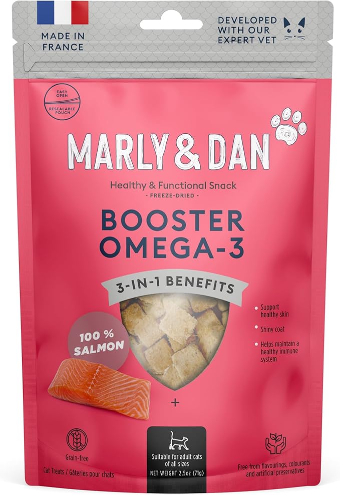 Marly &amp; Dan Tasty 100% Freeze Dried Salmon Omega-3 Booster Treats and Food Topper for Cats