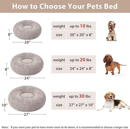 WNPETHOME Calming Dog Bed &amp; Cat Bed, Anti-Anxiety Donut Small Dog Bed, Fluffy Faux Fur Cats Cushion Puppy Bed for Small Pets and Cats (24 x 24 inch, Light Coffee)