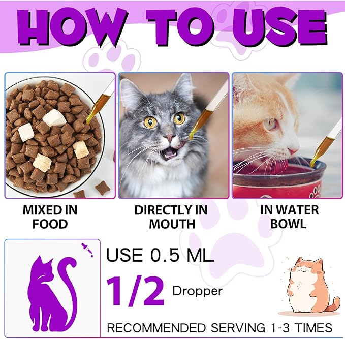 2PCS Liquid Multivitamin for Cat, 15 in 1 Cats Multivitamin Liquid Drops Supplements for Skin &amp; Coat, Heart Health, Bones and Joint, Cat Vitamins with Glucosamine and MSM, Immune System Support