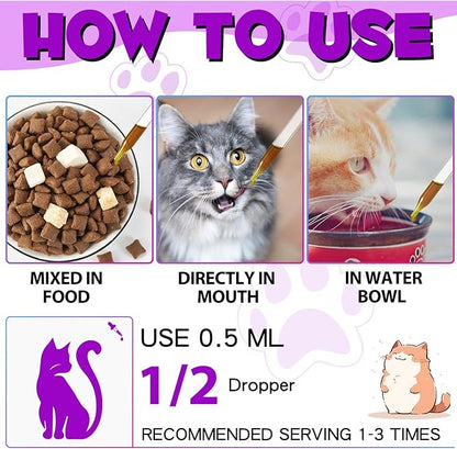 2PCS Liquid Multivitamin for Cat, 15 in 1 Cats Multivitamin Liquid Drops Supplements for Skin &amp; Coat, Heart Health, Bones and Joint, Cat Vitamins with Glucosamine and MSM, Immune System Support