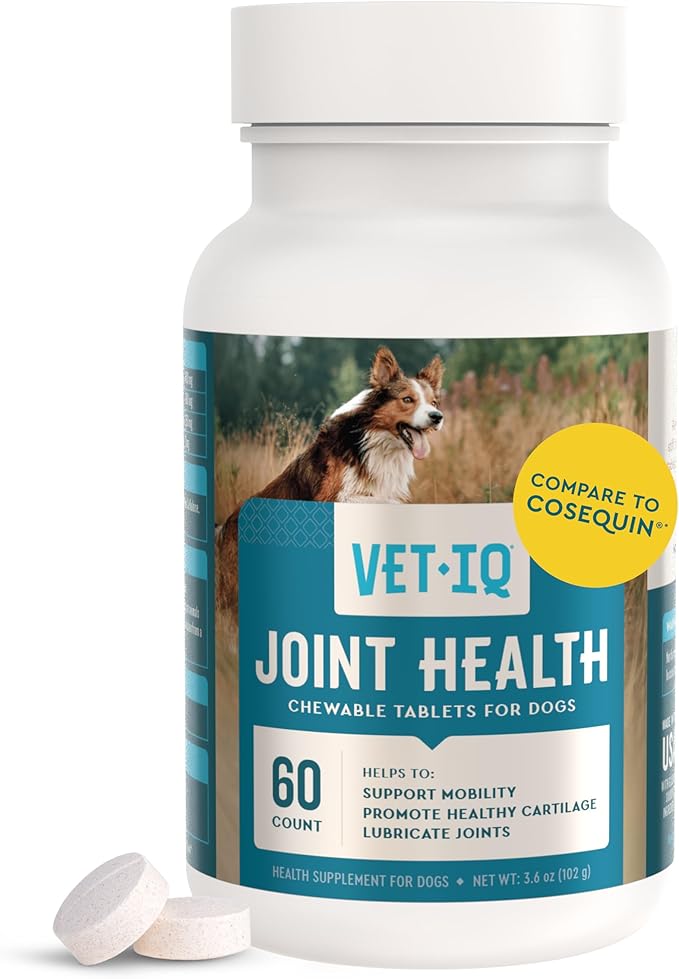 VetIQ Hip &amp; Joint Health Supplement for Dogs, with Glucosamine, Chondroitin &amp; MSM, Chewable Tablets for Dogs, Chicken Flavor, 60 Count