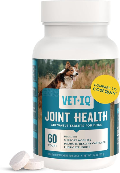 VetIQ Hip &amp; Joint Health Supplement for Dogs, with Glucosamine, Chondroitin &amp; MSM, Chewable Tablets for Dogs, Chicken Flavor, 60 Count