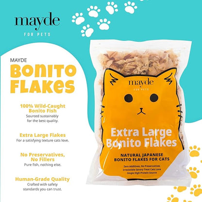 Mayde Bonito Flakes for Cats &amp; Dogs, All-Natural High-Protein Treats, Extra Large 4oz Bag